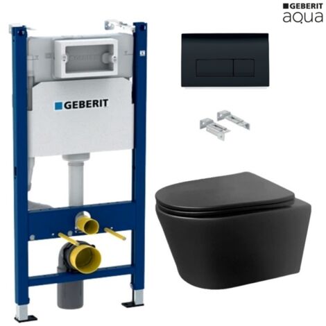 Bastidor GEBERIT Duofix pack cisterna empotrada y pulsador DELTA 50 ng br con WC suspendido AzulBath LIA NEGRO MATE Rimless 48CM