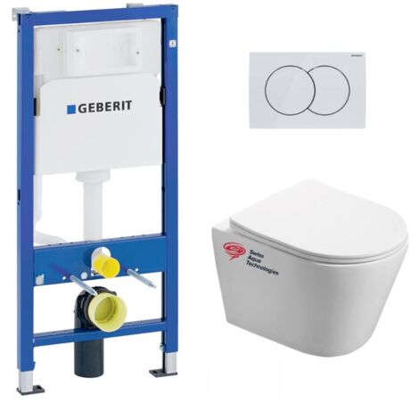 Bastidor Geberit + Infinitio Swiss Aqua Technologies inodoro sin brida + Alpine White placa (InfinitioGeb1)