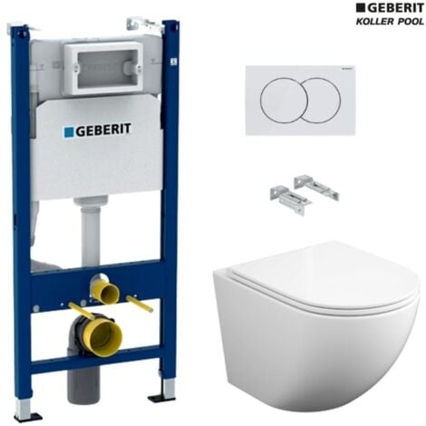 BASTIDOR GEBERIT PACK CISTERNA EMPOTRADA Y PULSADOR DELTA 01 BL CON INODORO SUSPENDIDO ROUND SMART 52cm TOR 3 CON ASIENTO FINO