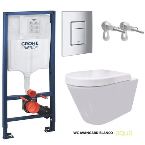 BASTIDOR GROHE CISTERNA EMPOTRADA Y PULSADOR CROMO CON INODORO SUSPENDIDO Rim-ex Avangard blanco br AQUA