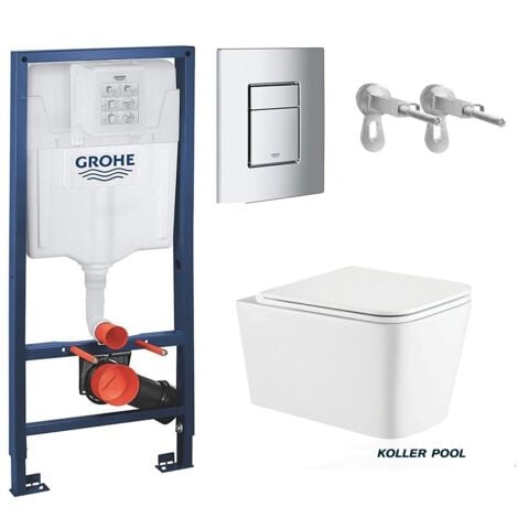 BASTIDOR GROHE PACK CISTERNA EMPOTRADA Y PULSADOR CROMO BRILLO CON INODORO SUSPENDIDO TREND CON SISTEMA VORTEX KOLLER POOL