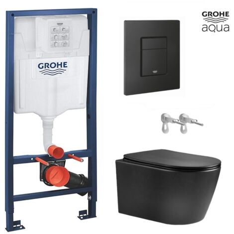 BASTIDOR GROHE PACK CISTERNA EMPOTRADA Y PULSADOR EVEN NEGRO MAT CON INODORO SUSPENDIDO NEBULA BLACK MATE RIMLESS