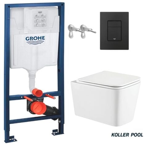 KOLLER POOL Bastidor GROHE pack cisterna empotrada y pulsador negro mate con inodoro WC suspendido Rim-ex TREND 49CM SIST.VORTEX DE KP