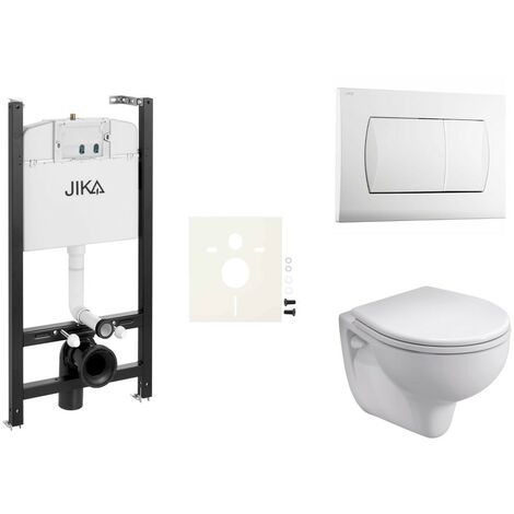 Bastidor JIKA Pack Cisterna Empotrada con Pulsador Blanco Brillo e Inodoro WC Suspendido Kolo Rekord de Geberit Blanco.