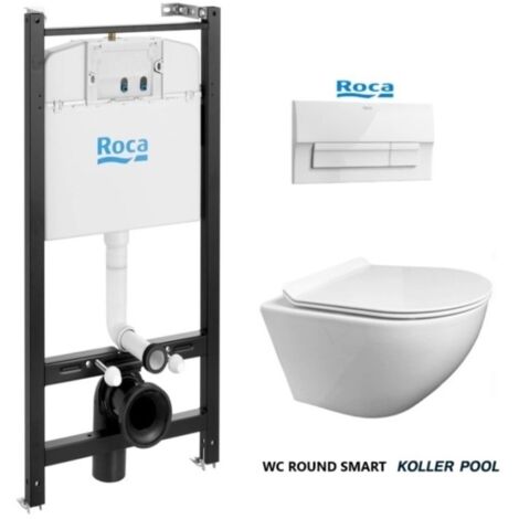BASTIDOR ROCA ACTIVE CISTERNA EMPOTRADA Y PULSADOR BLANCO BRILLO NEW CON WC SUSPENDIDO ROUND SMART TORNADO 3.0 TAPA FINA