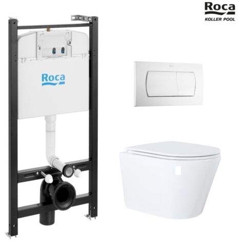 BASTIDOR ROCA ACTIVE CON CISTERNA EMPOTRADA, PULSADOR BLANCO BRILLO, INODORO SUSPENDIDO ORION 51,5 CM DE kp