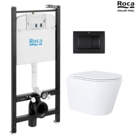BASTIDOR ROCA ACTIVE CON CISTERNA EMPOTRADA Y PULSADOR NEGRO MATE y WC susp. Orion blanco Tapa fina 51,5 cm VORTEX KP