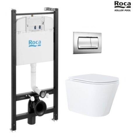 BASTIDOR ROCA ACTIVE CON CISTERNA EMPOTRADA Y PULSADOR PVC cromo brillo y WC susp. Orion blanco Tapa Fina 51,5 cm VORTEX KP