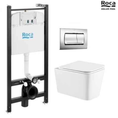 BASTIDOR ROCA ACTIVE CON CISTERNA EMPOTRADA Y PULSADOR PVC cromo brillo y WC suspendido TREND 49CM VORTEX DE KP