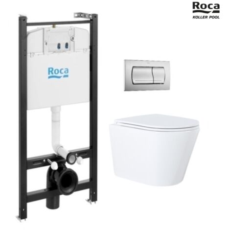 BASTIDOR ROCA ACTIVE CON CISTERNA EMPOTRADA Y PULSADOR PVC cromo mate y WC susp. Orion blanco Tapa fina 51,5 cm VORTEX KP