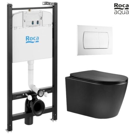 BASTIDOR ROCA ACTIVE PACK CISTERNA EMPOTRADA Y PULSADOR BLANCO BR CON INODORO SUSPENDIDO NEBULA BLACK MATE RIMLESS