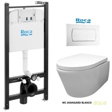 BASTIDOR ROCA ACTIVE PACK CISTERNA EMPOTRADA Y PULSADOR BLANCO BRILLO CON INODORO SUSPENDIDO Rim-ex Avangard blanco br AQUA
