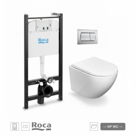 BASTIDOR ROCA ACTIVE PACK CISTERNA EMPOTRADA Y PULSADOR CROMO CON INODORO SUSPENDIDO ROUND SMART 52 cm TOR 3 CON ASIENTO FINO