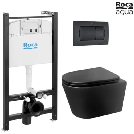 BASTIDOR ROCA ACTIVE PACK CISTERNA EMPOTRADA Y PULSADOR NEGRO MATE CON INODORO SUSPENDIDO Rimless Eclipse Negro de AQUA