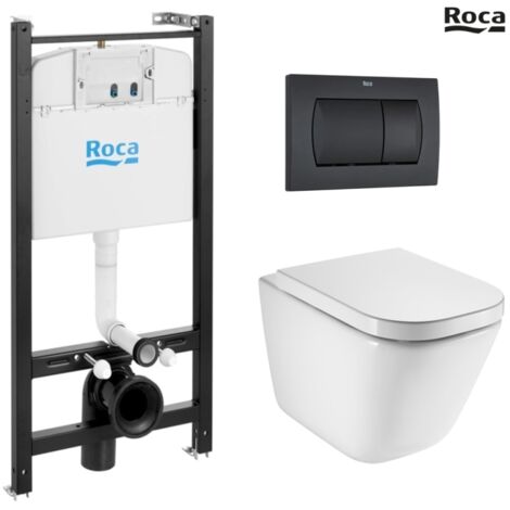 Bastidor ROCA ACTIVE Pack cisterna empotrada y pulsador negro mate con inodoro suspendido ROCA THE GAP rimless
