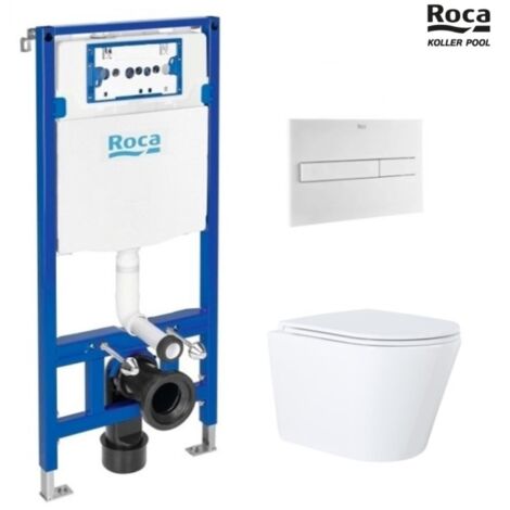 BASTIDOR ROCA DUPLO CON CISTERNA EMPOTRADA Y PULSADOR PL7 BLANCO MATE y WC susp. Orion blanco Tapa Fina 51,5 cm VORTEX KP