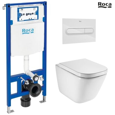 Bastidor ROCA DUPLO pack cisterna empotrada y pulsador PL1 bl br con inodoro suspendido ROCA THE GAP con sistema rimless
