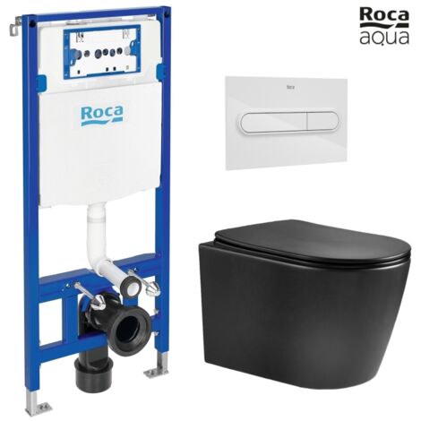 BASTIDOR ROCA DUPLO PACK CISTERNA EMPOTRADA Y PULSADOR PL1 BLANCO BR CON INODORO SUSPENDIDO NEBULA BLACK MATE RIMLESS
