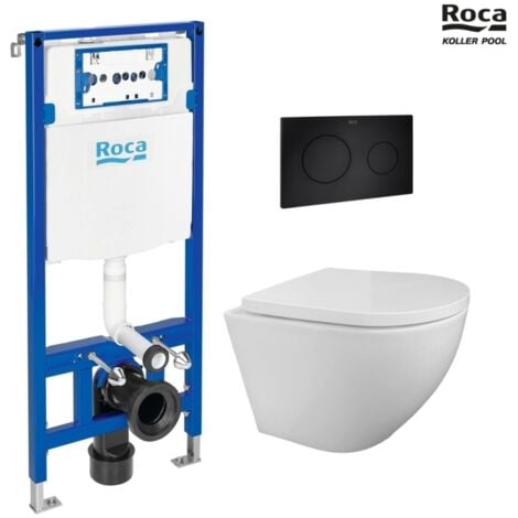 BASTIDOR ROCA DUPLO PACK CISTERNA EMPOTRADA Y PULSADOR PL10 DUAL NEGRO CON WC SUSPENDIDO KP ROUND SMART Blanco Tornado 3.0