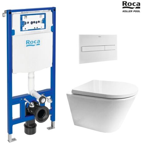 BASTIDOR ROCA DUPLO PACK CISTERNA EMPOTRADA Y PULSADOR PL7 BLANCO MATE CON WC VORTEX ORION TAPA ENVOLVENTE BL