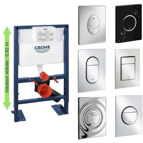Bastidor soporte inodoro altura reducida con placa de accionamiento Grohe, placa de accionamiento Skate Air, horizontal, cromo
