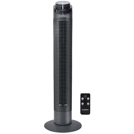 Bastilipo - Ventilatore a torre con telecomando, potenza 50W - 3 velocità nero, modello Varadero