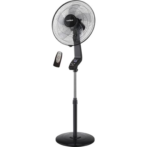 Bastilipo - Ventilatore da terra con telecomando, 50W, base rotonda, gamma premium, modello Coin Black