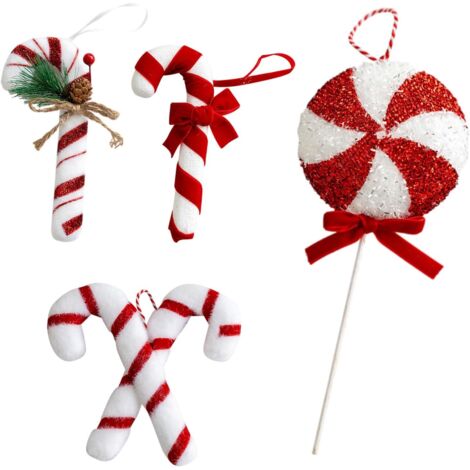 bastoncini di zucchero natalizi in plastica rossi e bianchi, da appendere al muro, decorazioni per albero di Natale, decorazioni natalizie a forma di bastoncino di zucchero, decorazioni per albero di 