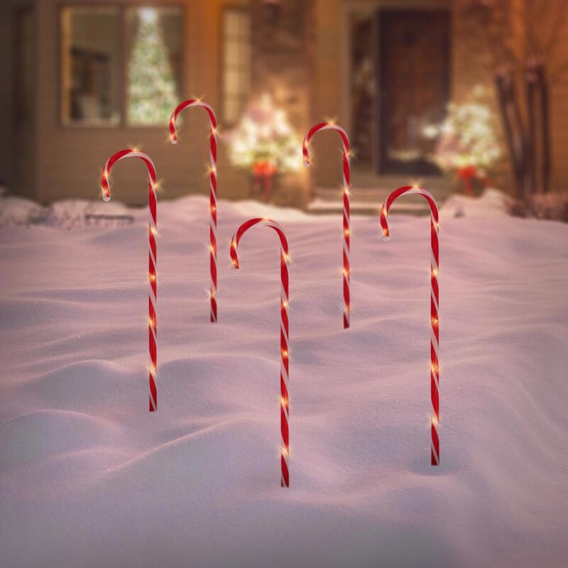 Image of Set di 5 Pezzi Bastoncini di Zucchero di Natale Catena Luminosa con 40 Luci Stringa a led Bianco Caldo 73x400 cm Decorazione Natalizia Illuninazione