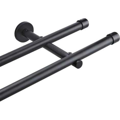 CTLITE Bastone per tende doppia diametro 20mm, con Materiale di Montaggio, Metallo, Nero Opaco - 160cm