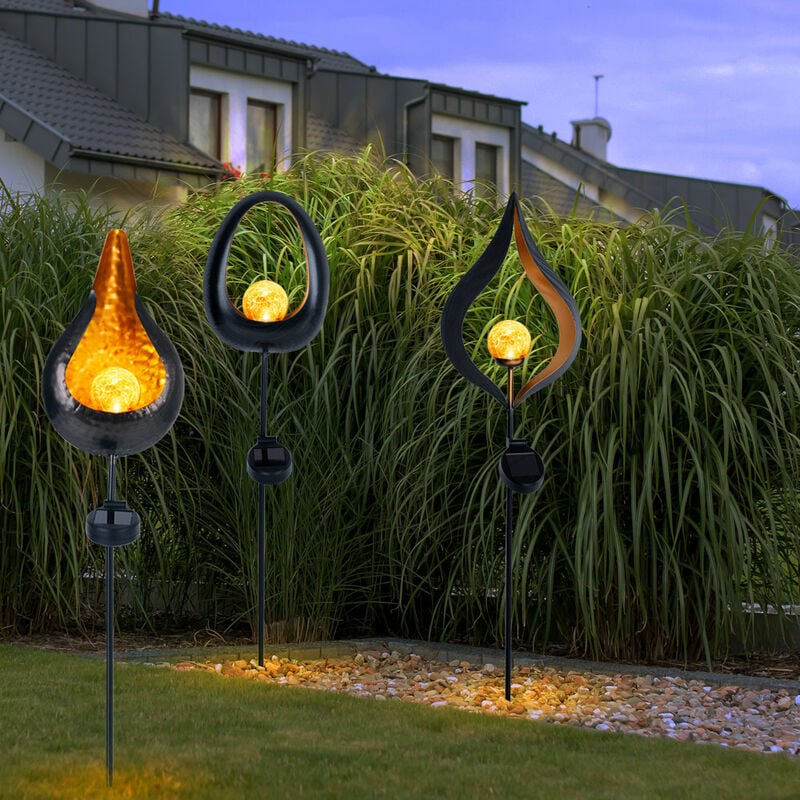 Image of Bastone solare da giardino con fiamma solare per esterni Decorazione solare per esterni con picchetto ed effetto fiamma, vetro metallico, 1x led, h