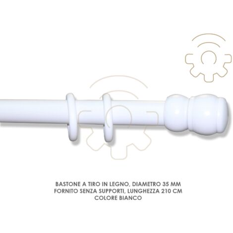 Bastone tenda a tiro legno bianco 35 mm lunghezza 210 cm senza supporti