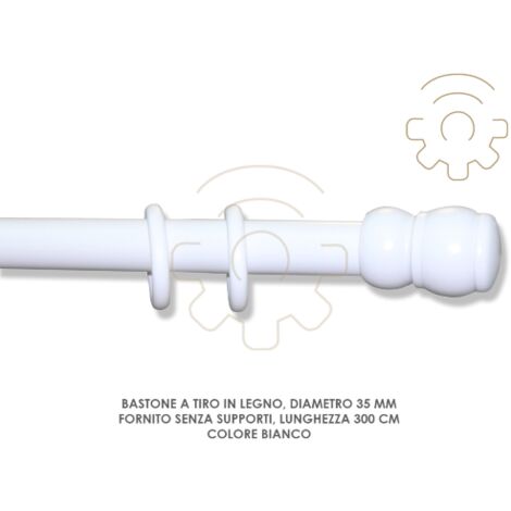 Bastone tenda a tiro legno bianco   35 mm lunghezza 300 cm senza supporti