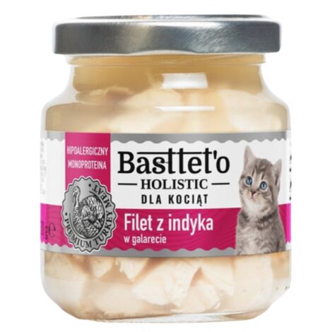 Basttet'o Holistic  Cibo umido monoproteico per gatti in gelatina  Barattolo da 130 g - Gattino  Tacchino in gelatina 130 g
