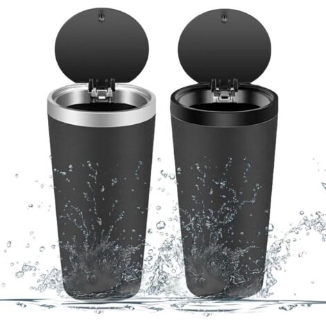 Basurero para coche con tapa, minibasura para vehículo, portavasos, portátil para coche, hogar, cocina, oficina, dormitorio, color negro