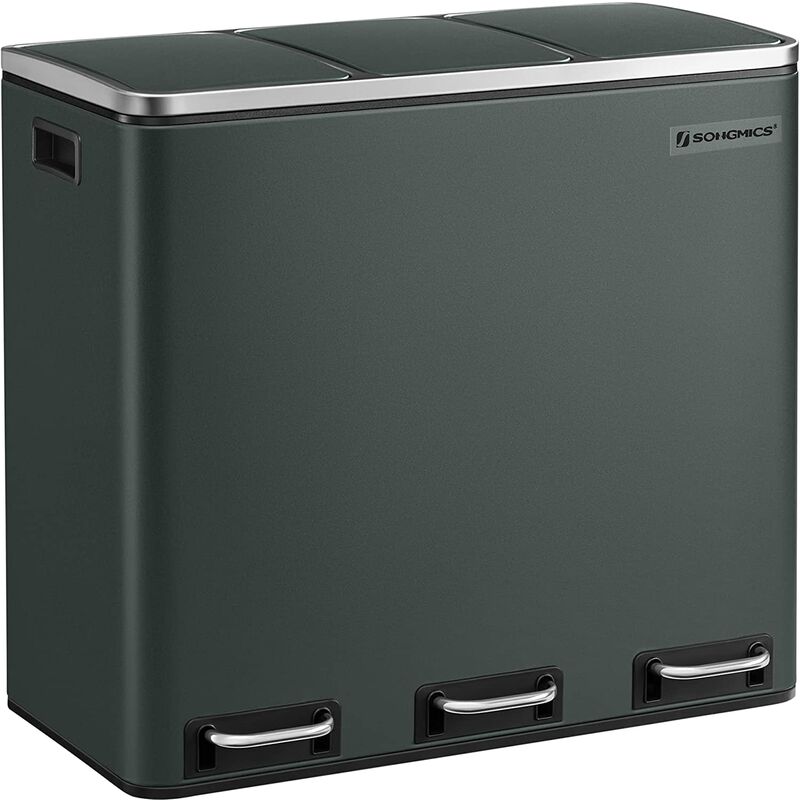 

Songmics - Basurero Reciclaje, Cubo de Basura para Cocina con 3 cubetas, 3 x 18L, Tapa de Mecanismo, con Pedales, Acero, Cubos Interiores de Plástico