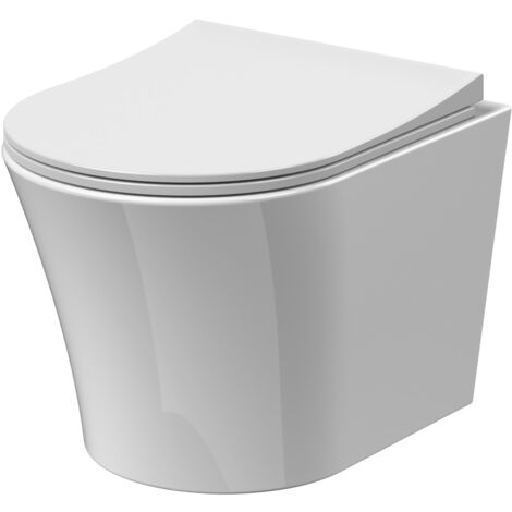 Baswich Rimless Wall Hung Toilet Pan & Soft Close Sandwich Seat - 363mm x 365mm x 475mm