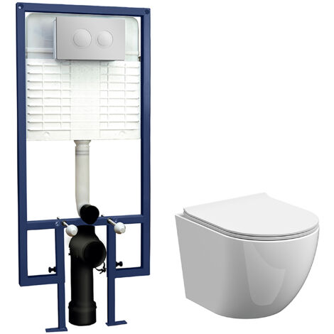 Baswich Round Wall Hung Toilet Pan, Soft Close Seat & Concealed Cistern with Round Push Button Plate, 323mm - Balterley