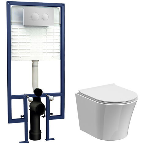 Baswich Round Wall Hung Toilet Pan, Soft Close Seat & Concealed Cistern with Round Push Button Plate, 325mm - Balterley