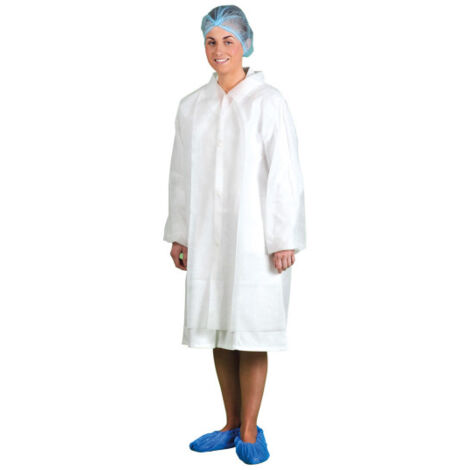 Bata de PP con abertura frontal para visitas, desechable, blanco D118 M Blanco