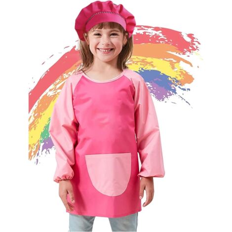 Bata protectora de pintor infantil con gorro, rosa, impermeable, 7-11 años