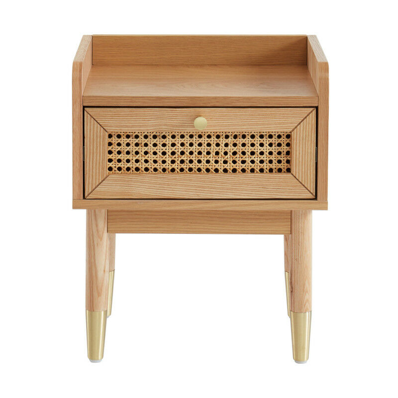Table de chevet 1 tiroir en bois et cannage - Bombong - Couleur - Bois clair