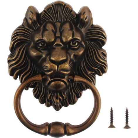 Batacchio per porta a forma di leone in lega di zinco, maniglia per porta, 156 x 117 mm, maniglia antica a forma di testa di leone, batacchio a forma di testa di leone con 2 viti (bronzo antico)