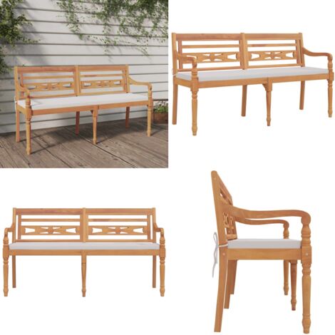 Batavia-Bank mit Kissen 150 cm Massivholz Teak - Gartenbank - Teakholz - Outdoor Möbel - Balkonmöbeln - Esszimmergarnitur - Home & Living