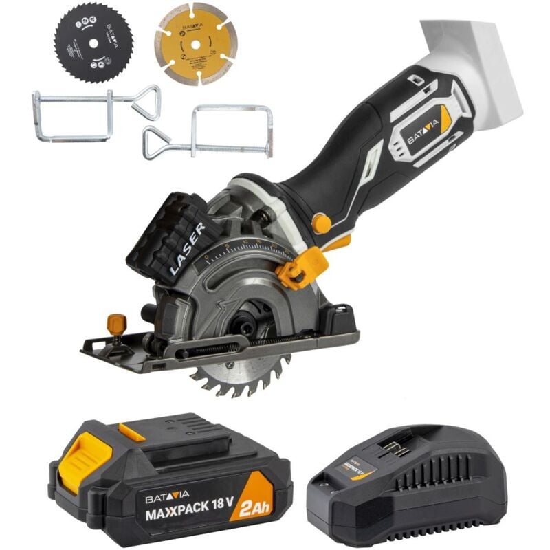 Mini scie Circulaire 18V sans fil ø 89 mm Batavia Maxxpack - Batterie 2.0 Ah et chargeur 2.4 Ah inclus