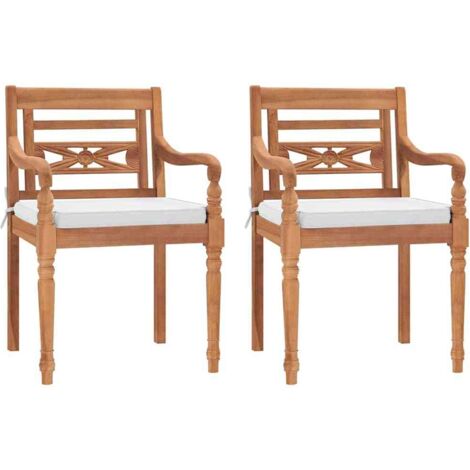 Batavia-Stühle Set von 2 mit Kissen aus massivem Teakholz