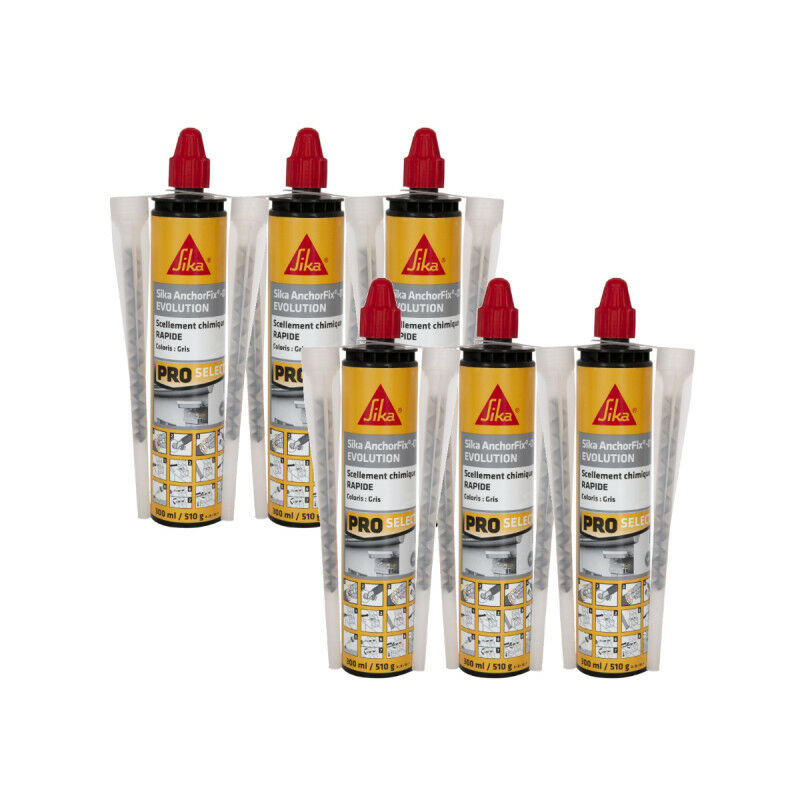 Sika - Batch of 6 quick chemical sealing resins Anchorfix-1 Evolution - Grey - 300ml