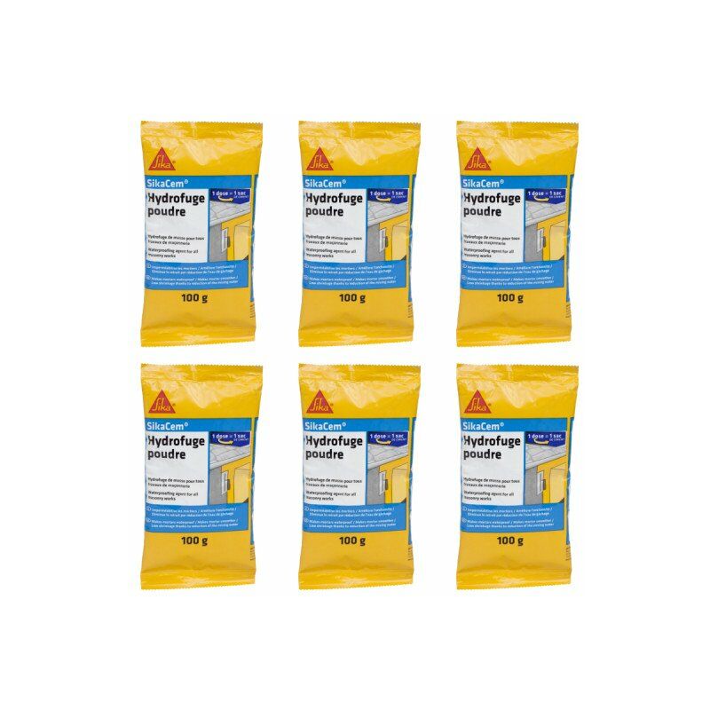 Batch of 6 waterproofing additives for concrete and mortar Sika Sika Cem Water Repellent Powder - 100g