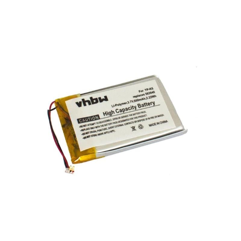 

Batería vhbw 600mAh (3.7V) para MP3 Video Player Samsung YP-K5, YP-K5J sustituye 503040.