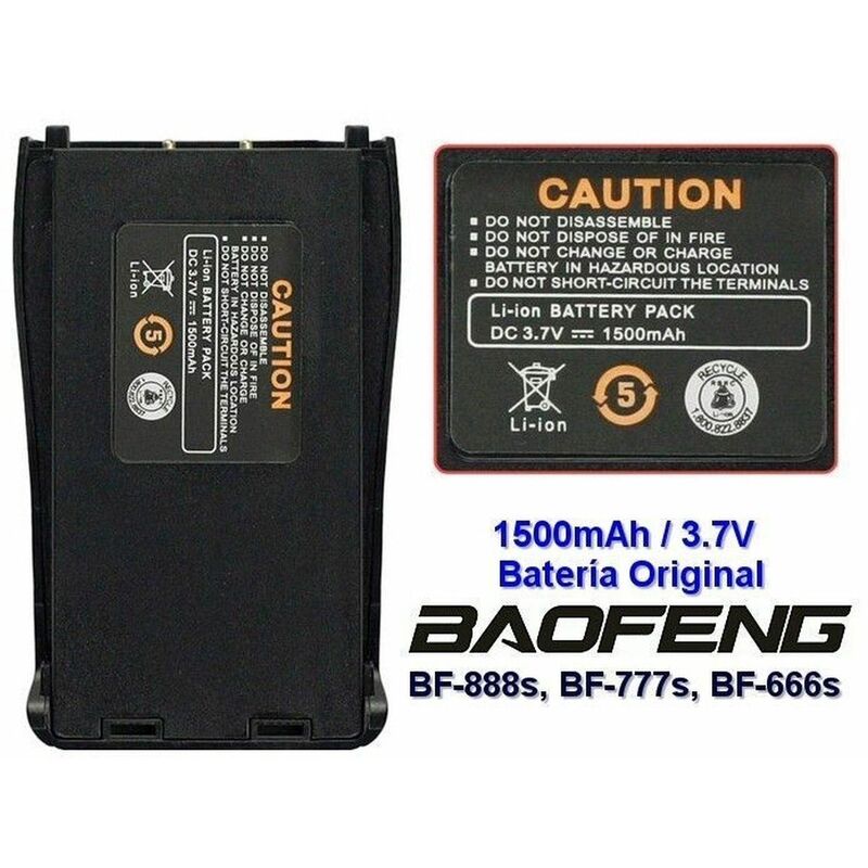 

Bateria 3,7 v 1500 mah compatible con BF-888S/777s/666s - Baofeng